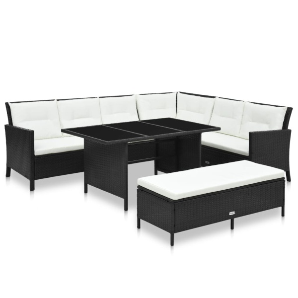 Set Mobilier De Grădină Cu Perne 3 Piese Negru Poliratan 48154